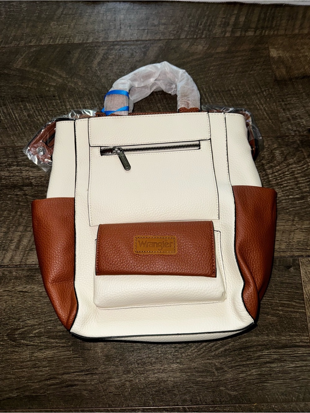 Wrangler White and Brown Two-Tone Leather Back Pack